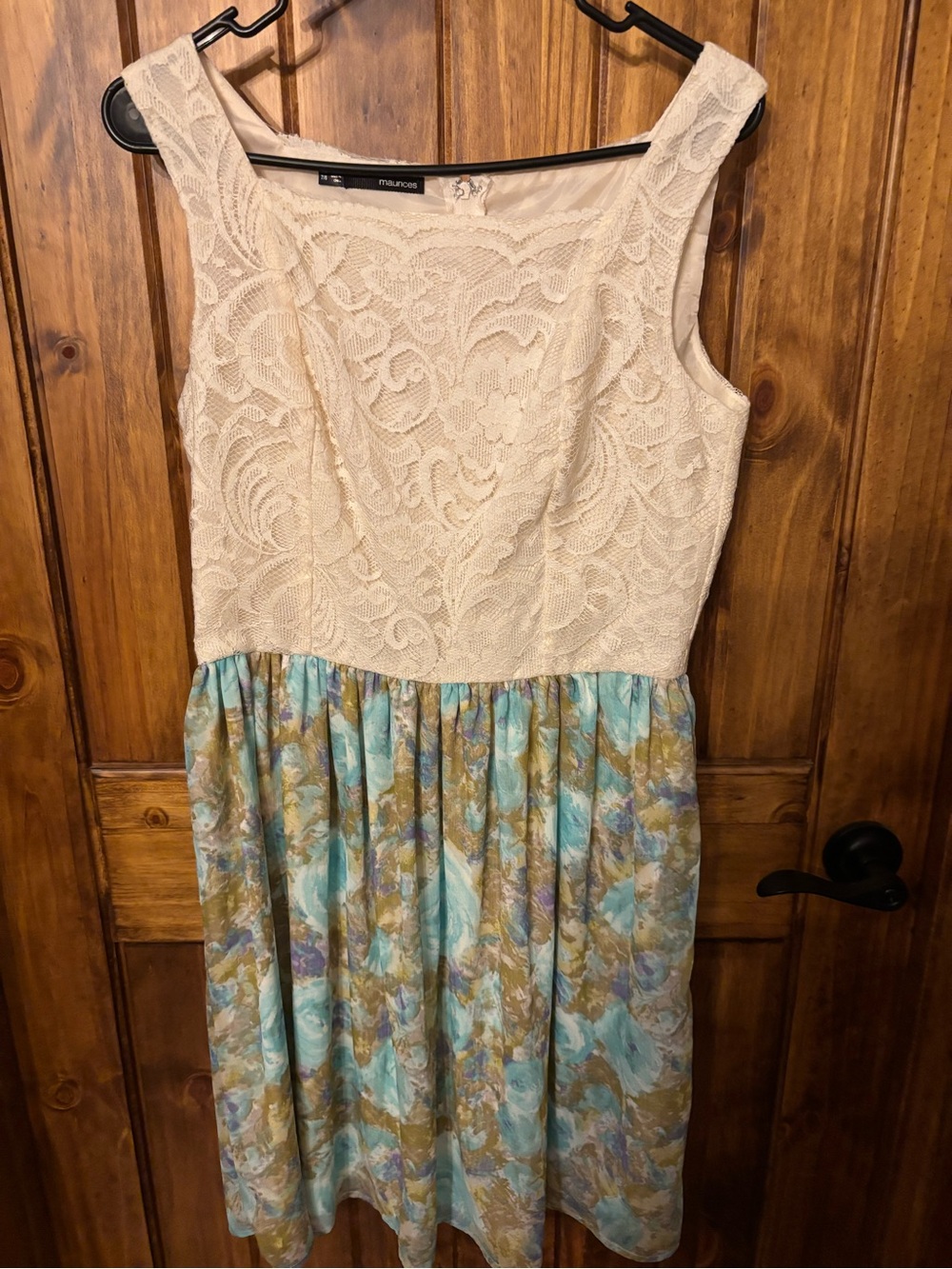 Maurices Cream Lace Top with Aqua & Gold Floral Skirt Dress
